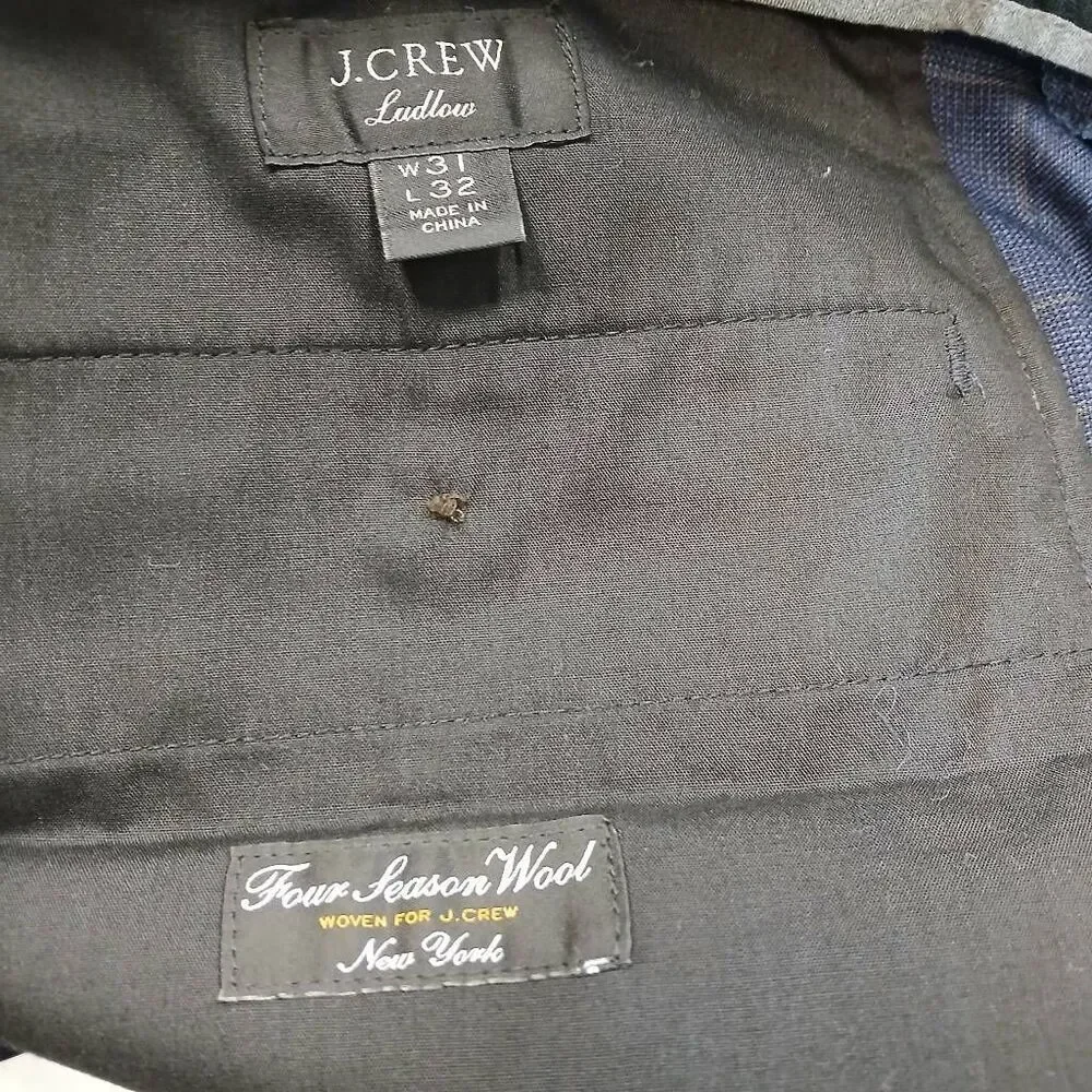 J.crew mens size 31 Ludlow four season fine wool pants blue window pane